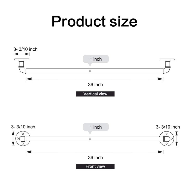 HouseAid 36 Inch Industrial Pipe Towel Bar, Farmhouse Rustic Towel Holder, Vintage Style Towel Rod for Bathroom, Wall Mounted, Matte Black - Image 5